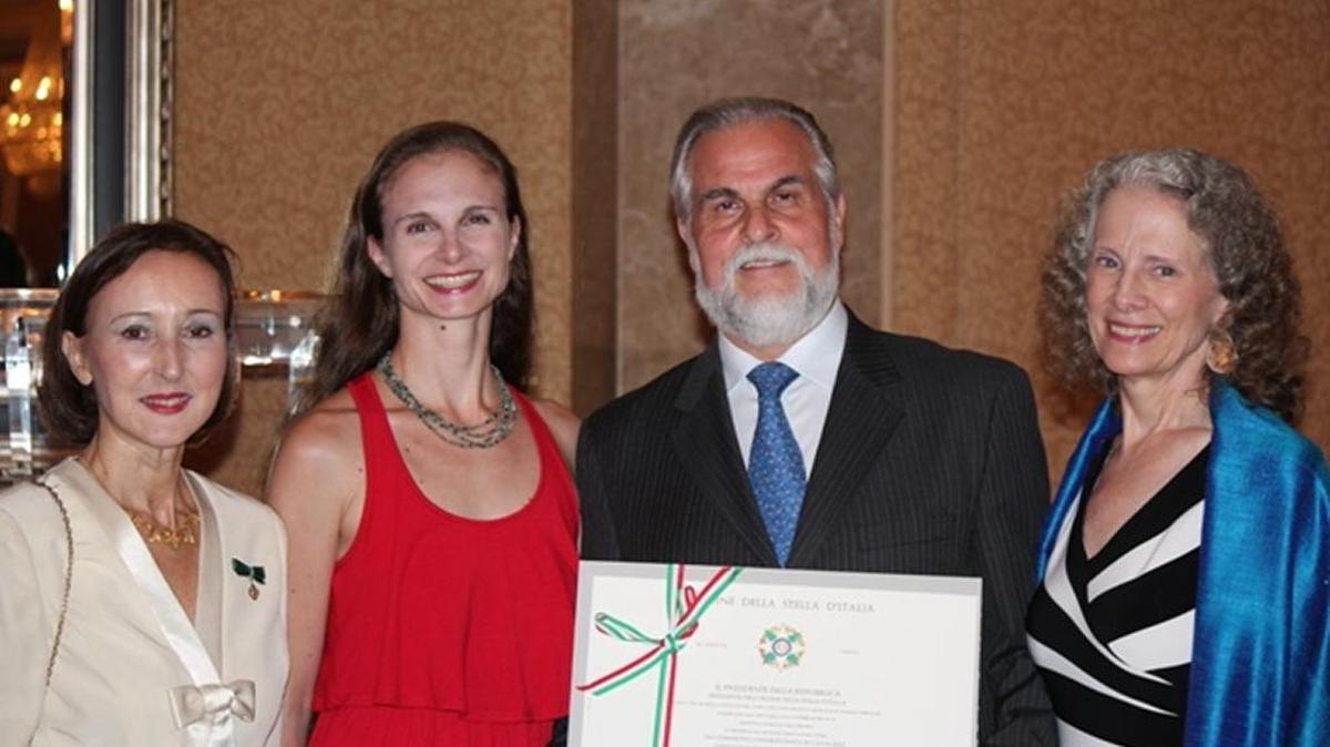 From left, Francesca MacBeth, Gloria M. Bellelli, Consul General of Italy; Victor DeRenzi; Stephanie Sundine; Richard Russell; and Cynthia Bydlinski at the knighting ceremony.