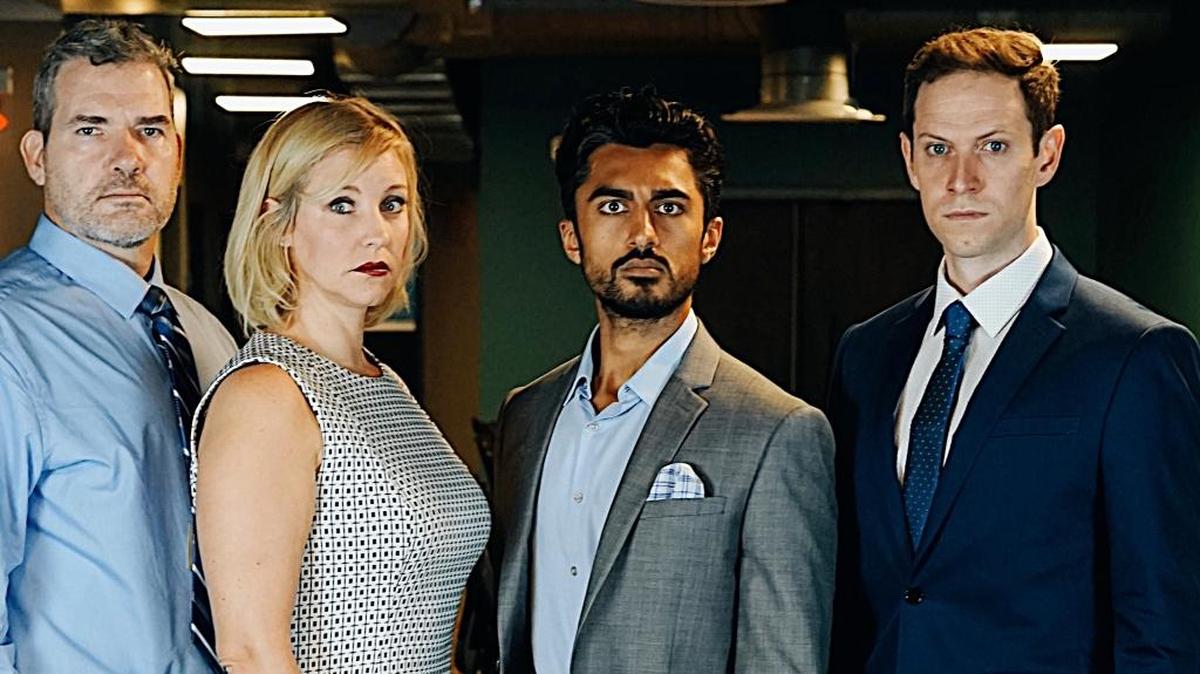 Tom Foley, left, Summer Wallace, Gopal Divan and Brendan Ragan star in Urbanite Theatre’s “Ideation.”