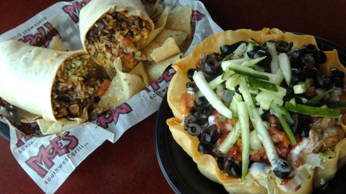 A Homewrecker burrito and Close Talker salad at Moe’s Southwestern Grill, 8192 Tourist Center Drive in East Manatee.