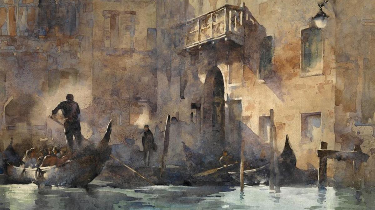 “Enchanted with Venice,” by Hsiao-Hui Huang, is part of the 149th annual Traveling Exhibition of the American Watercolor Society.
