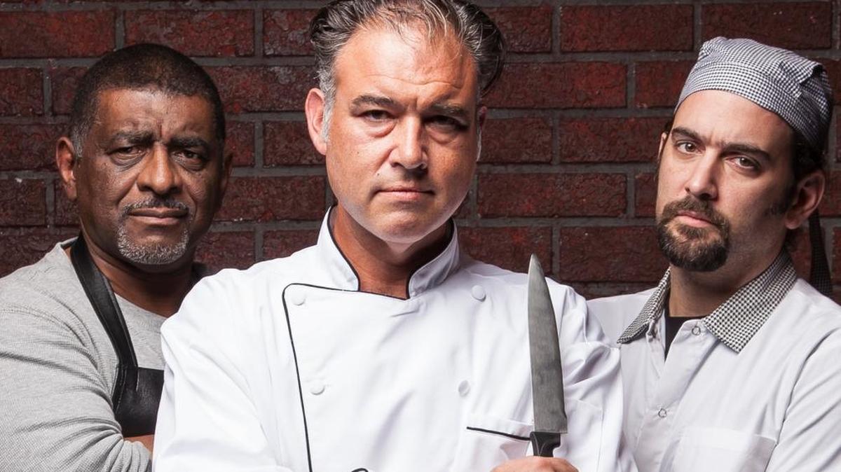 Cedric Cannon, Sam Mossler, and Alfredo De Quesada star in “How to Use a Knife.”