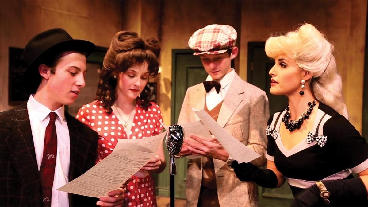 From left, Stevie Romero, Emma Devine, Josh Devine and Lindsay MacConnell star in “The 1940s Radio Hour.”