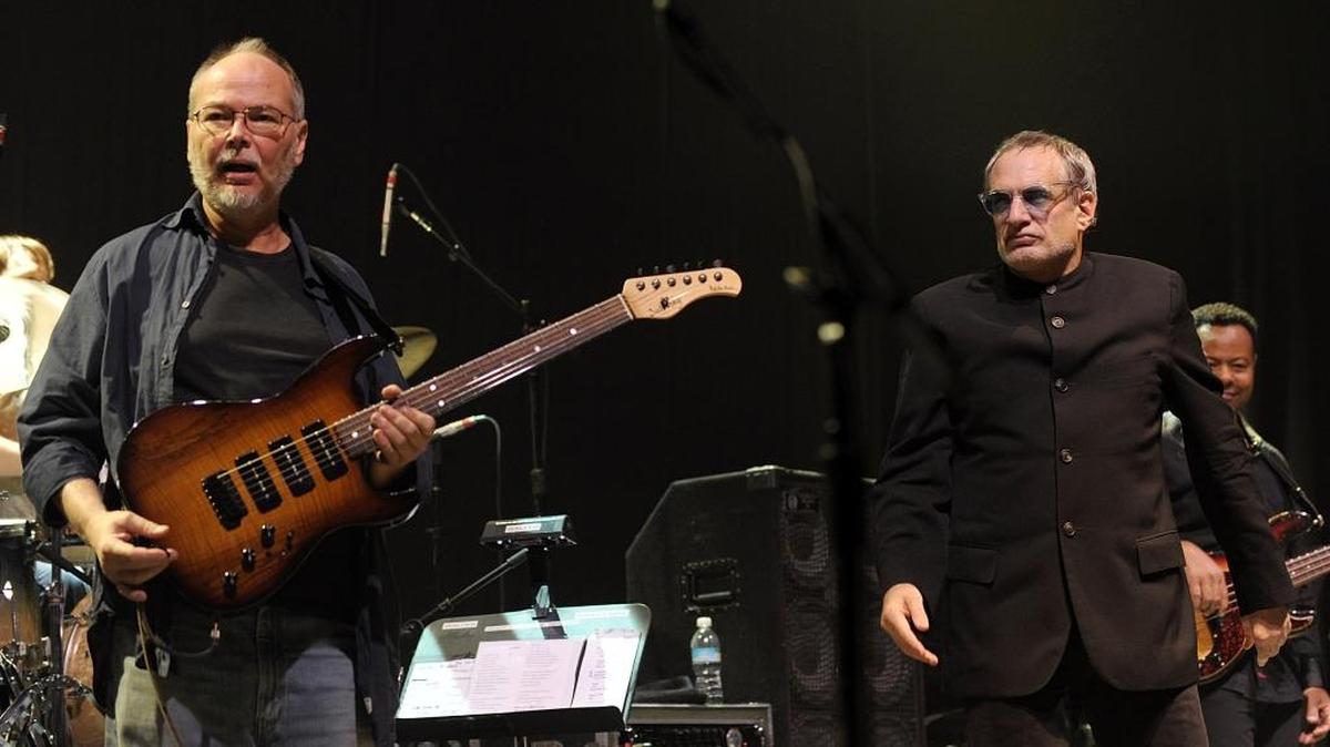 Musicians Walter Becker, left and Donald Fagen of the band Steely Dan perform at a past concert in New York City.