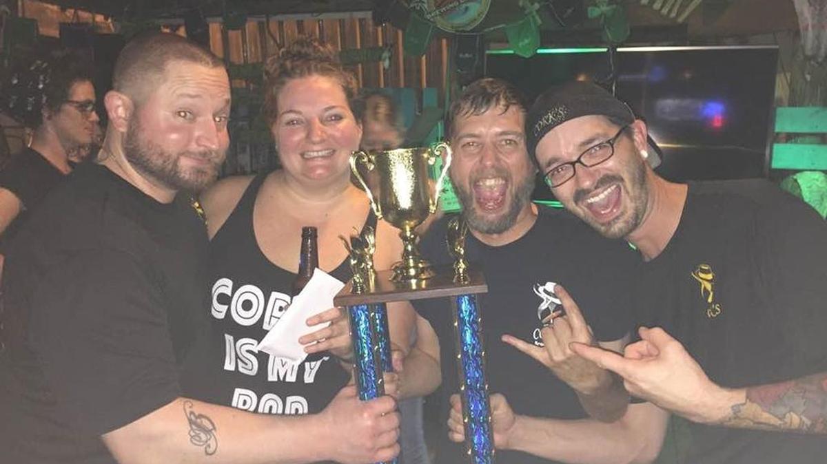 The winning team from Cork’s Cigar Bar is, from left, Heeth Simpson, Meagan Miller, Justin Garvey and Kevin Duffy Truax.