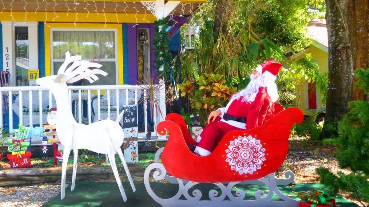 The monthly First Friday ArtWalk in Bradenton’s Village of the Arts, (around 12th Avenue West and 12th Street West), is in holiday mode for December, with shops, galleries and restaurants decorated for the holidays, including Firestone Gallery, pictured above.