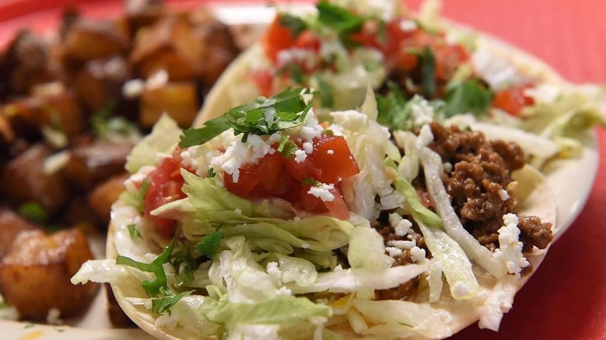 Soft chicken tacos and fried potatoes at Fuzzy’s Taco Shop which has two locations in Manatee County.