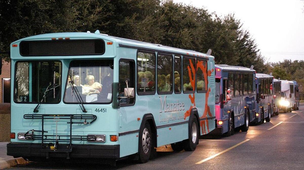 Buses line up for a previous Tour of Lights.