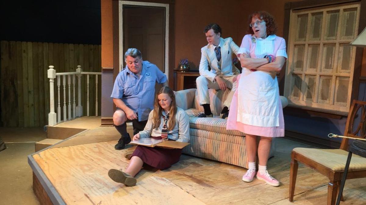 From left, Mark Woodland, Maryann Bryam, Eli Gilbert and Judy Glynn star in the Island Players’ production of “Moon Over the Brewery.”