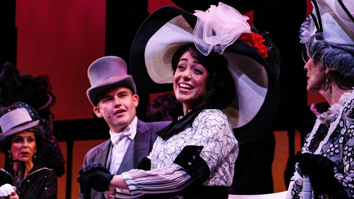 Griffyn Holcomb stars as Freddy and Lauren Nielsen is Eliza in the Manatee Players’ production of “My Fair Lady.”