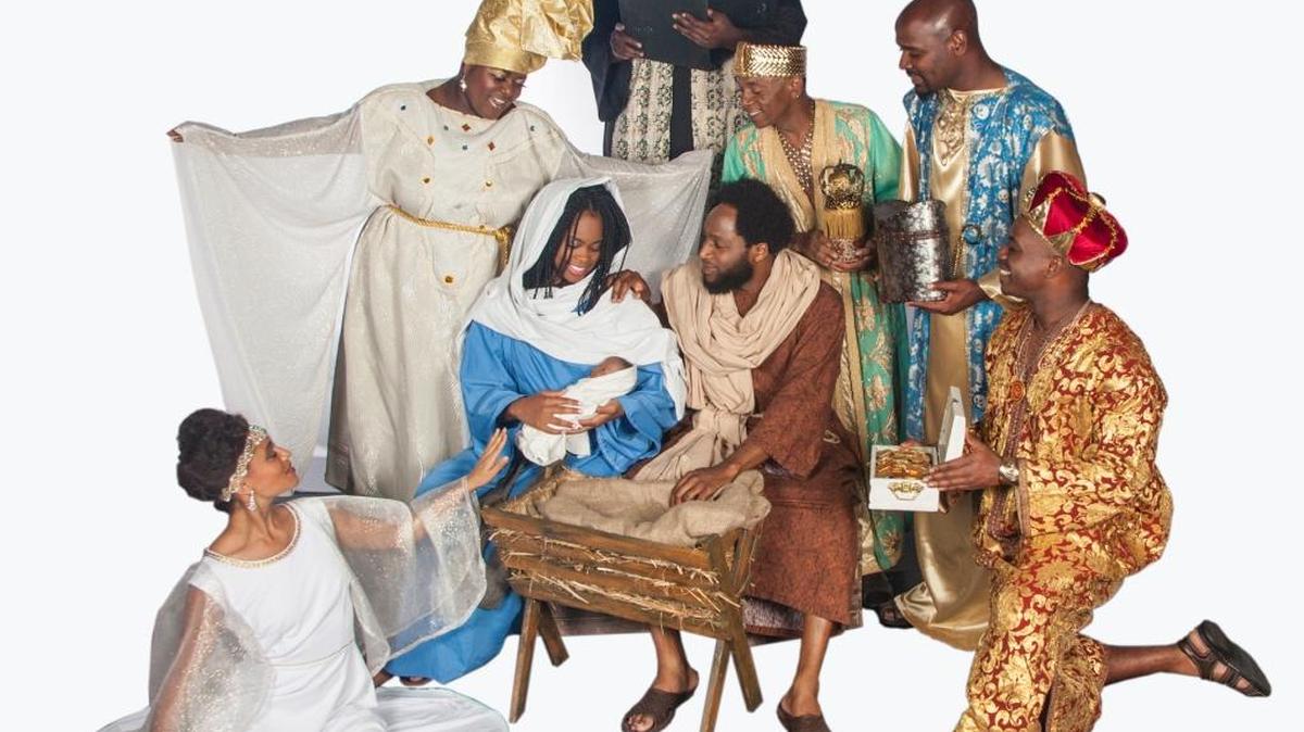 The cast of “Black Nativity” includes, front row from left, Chakara Rosa, Carmilia Harris, Johnathan Issac and Brian L. Boyd; second row, Tarra Conner Jones, Donald Frison and Sheldon Roden; back row, Xerron Mingo.