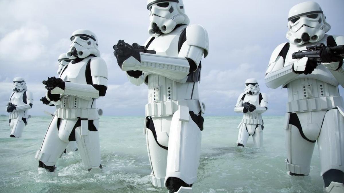 Stormtroopers appear in a scene from, “Rogue One: A Star Wars Story, “ in theaters on Dec. 16.