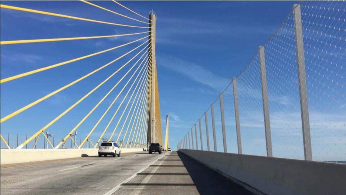 A rendering provided by the Florida Department of Transportation shows an 8-foot “vertical net” fence that will hopefully stop suicide attempts from the Sunshine Skyway Bridge.