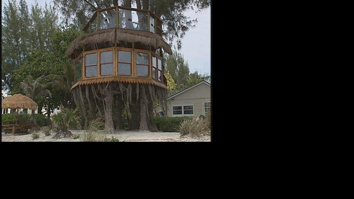 The treehouse owners, Richard Hazen and Lynn Tran, said they built it for personal use in front of the resort they run on Holmes Beach. Bay News 9 photo.