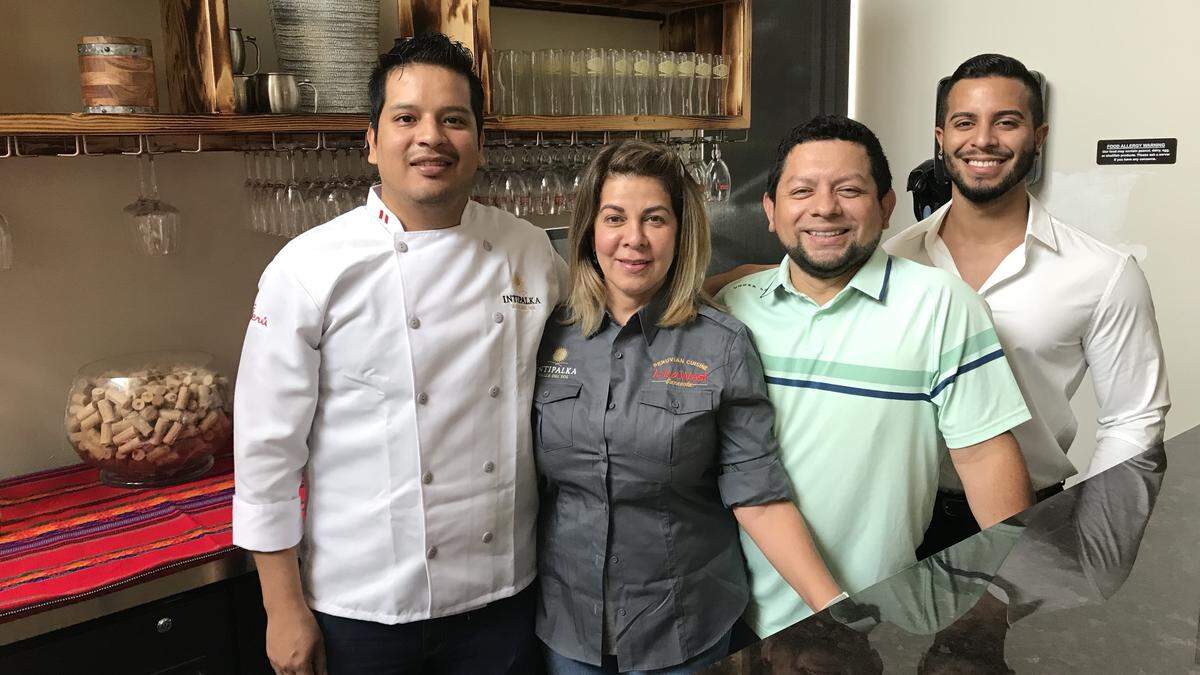 The staff at Inkawasi Peruvian Restaurant includes, from left, chef Manuel Zegarra, Reina Kozlowski, Jimmy Arias, and Kleyver Zamora.