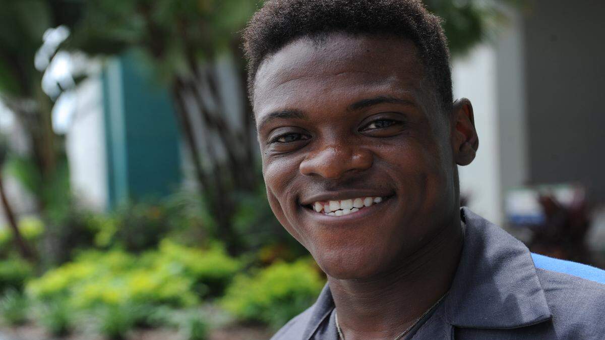 Lentz Laurent, a dual enrollment student at Lakewood Ranch High School and Manatee Technical College, recounts his experiencers during the 2010 earthquake in Haiti. Laurent, 12 years old at the time, was trapped under fallen debris and rescued by U.S. Marines. Laurent wants to enlist in the USMC after graduation in 2016. 
 GRANT JEFFERIES/Bradenton Herald
