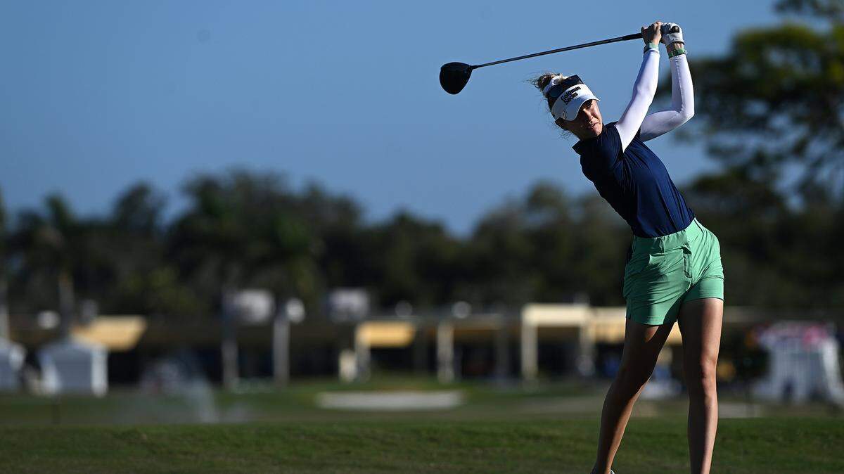 Nelly Korda follows the trajectory of her golf ball on hole 5 during the first round of the LPGA at Bradenton Country Club on Thursday.