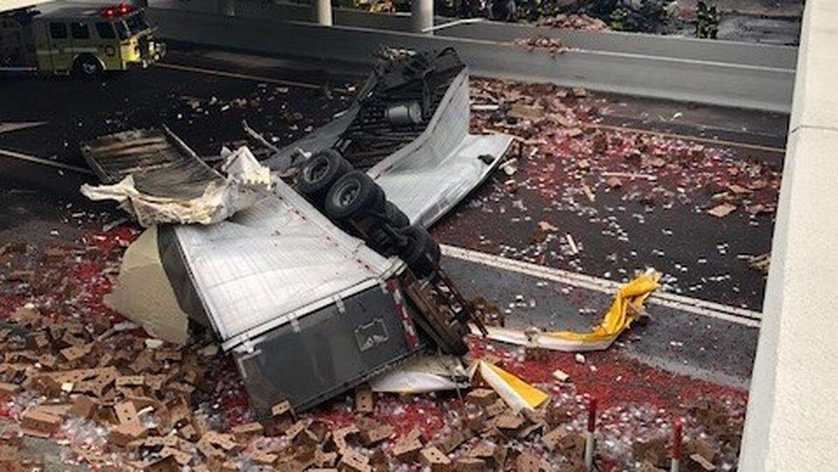 This tractor trailer was carrying a load of tomatoes on northbound Interstate 75 when an out of control vehicle crossed its path. The driver only sustained minor injuries in the crash, according to FHP.