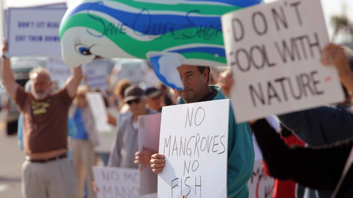 People protest a Pat Neal development on Perico Island along State Road 64 in Feb. 2015. The rally protested a permit that may allow Neal to fill an acre of wetlands. 
 GRANT JEFFERIES/Bradenton Herald File Photo