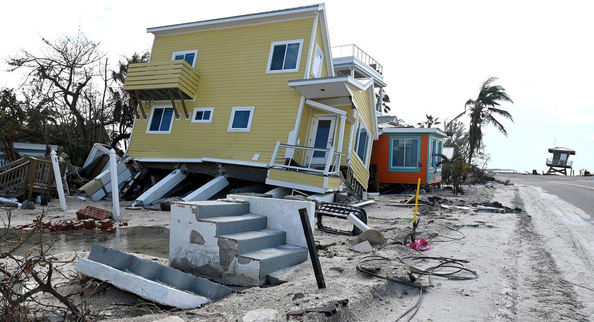 Many beachfront homes on Bradenton Beach on Anna Maria Island, Florida, were severely hurt by Hurricane Milton, Oct. 11, 2024.