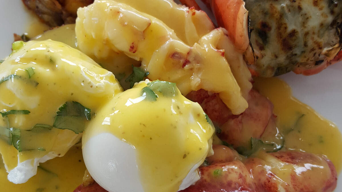 Maine lobster benedict -- butter-poached lobster, lobster fondue, goat cheese polenta cake, poached egg is on the Easter brunch menu at The Table Creekside, 5365 S. Tamiami Trail, Sarasota.PHOTO PROVIDED