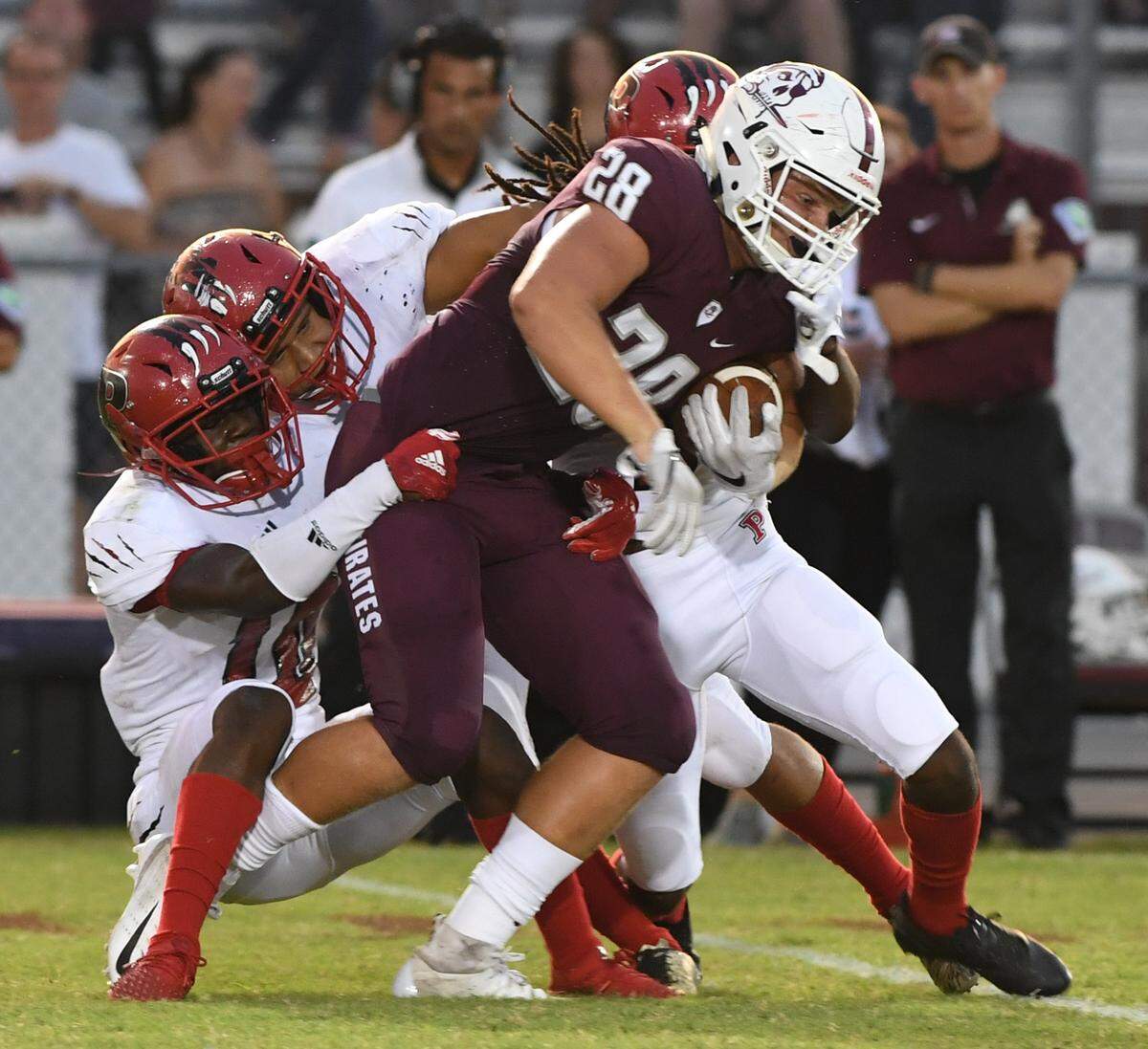 Travis Tobey and the Braden River Pirates make the short trip to Lakewood Ranch to face the rival Mustangs in a Class 7A-District 11 game.