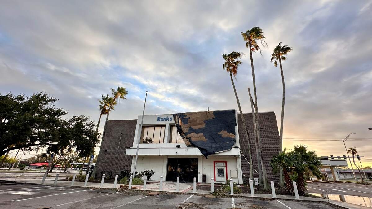 Hurricane Milton lifted the roof off the Bank of America building at 6160 14th St. in Bradenton after the storm made landfall on Wednesday evening in Siesta Key.