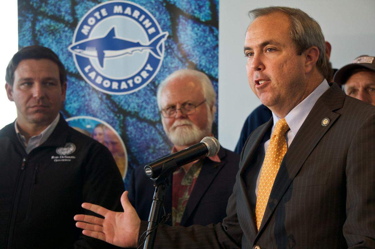 Sen. Joe Gruters, R-Sarasota, speaks at a news conference on Jan. 10, 2019, at Mote Marine in Sarasota. Gruters, who was co-chair of President Donald Trump’s Florida campaign in 2016, is chairman of the Republican Party of Florida.