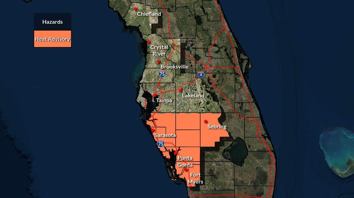 A heat advisory is in effect for Bradenton, Manatee County, Sarasota and Sarasota County on Sunday as the “feels like” temperature could reach as high as 110 degrees.