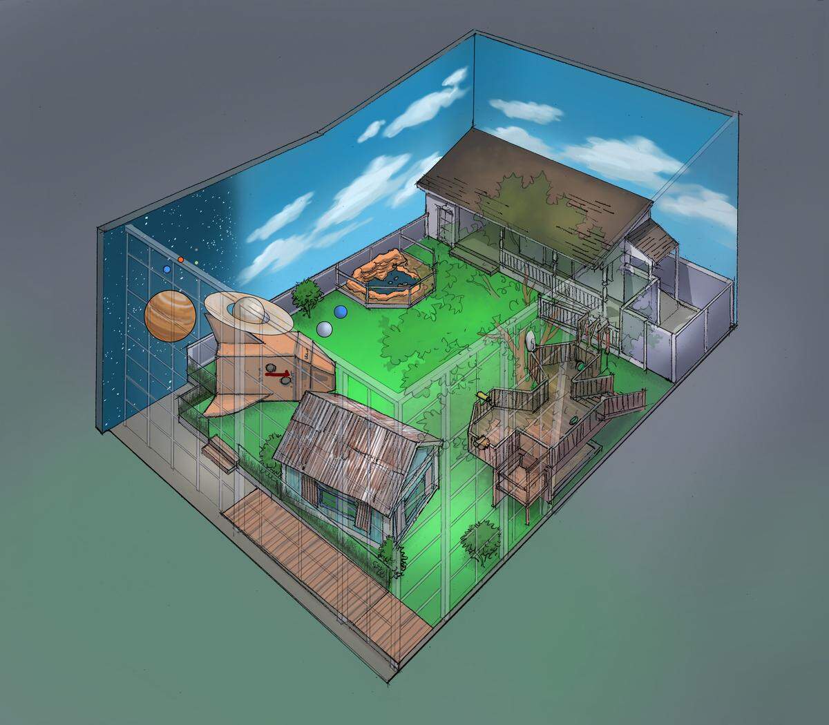 An overhead rendering of the Mosiac Backyard Universe being constructed at the South Florida Museum. The space is expected to be completed in June 2019.