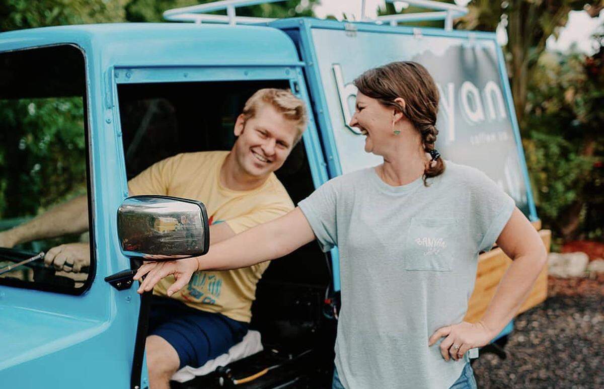 Josh and Abbey Schmitt of Banyan Coffee Company have as their mission bringing fresh roasted coffee to the doors of their customers in the Bradenton and Sarasota area. They also have a converted Cushman Truckster they use at pop-up markets and farmers markers.