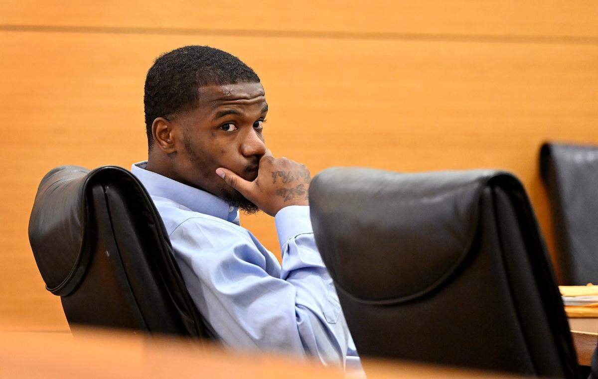Shamar Johnson appeared in court at the Manatee County Judicial Center with his attorney, Sean Powers, for the 2021 shooting that killed Cecil Richardson.