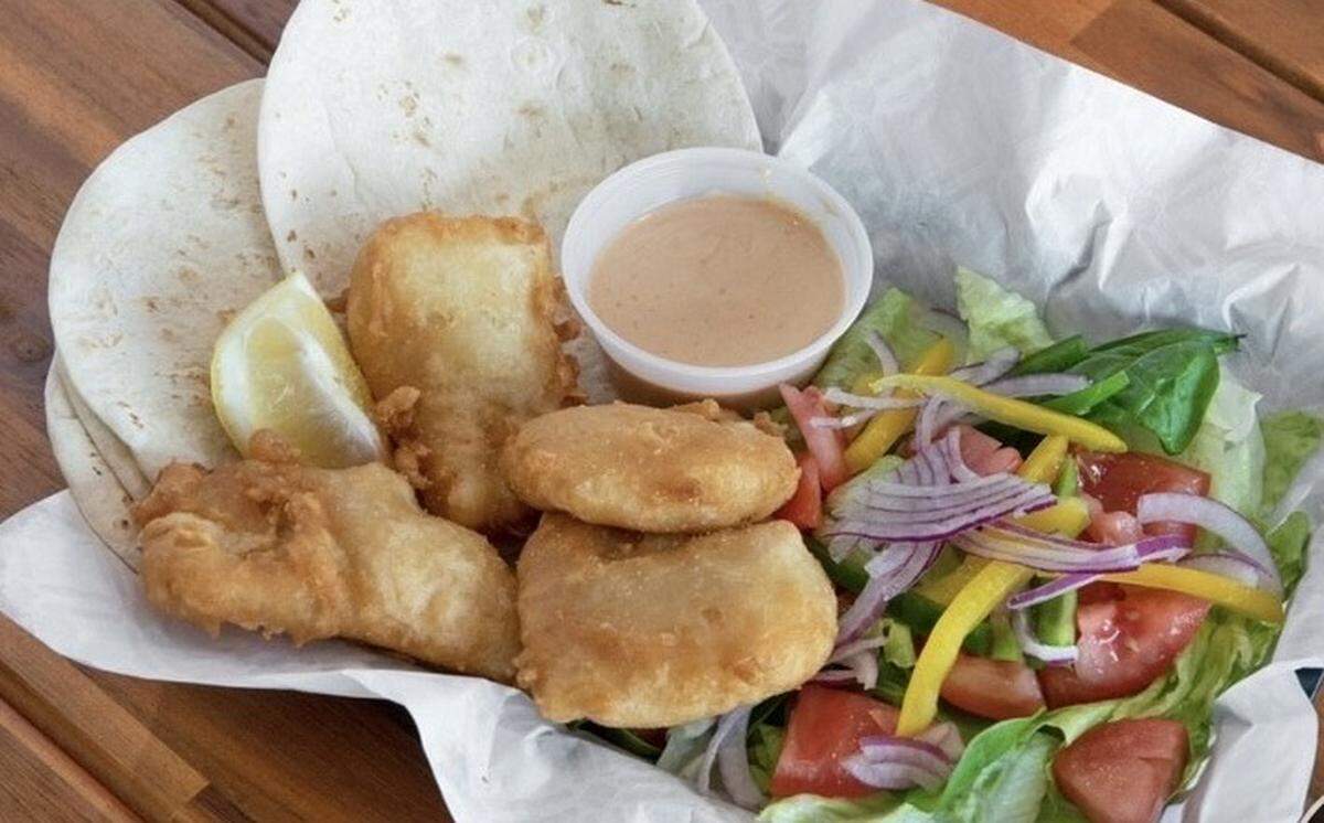 The fish tacos are a menu offering at Kiwi Style Fish and Chips, Holmes Beach.