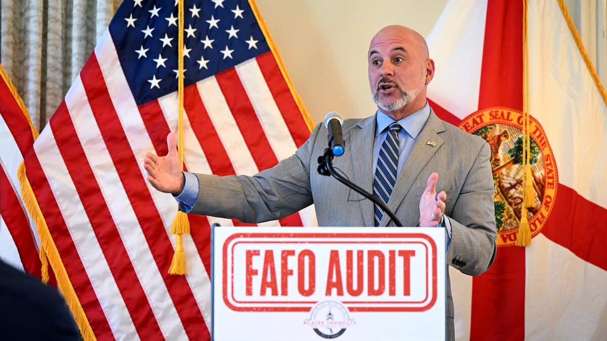 Florida’s Chief Financial Officer, Blaise Ingoglia, held a press conference at Pier 22 in Bradenton to announce what state leaders have called wasteful Manatee County Government spending on Thursday, Oct. 16, 2025.