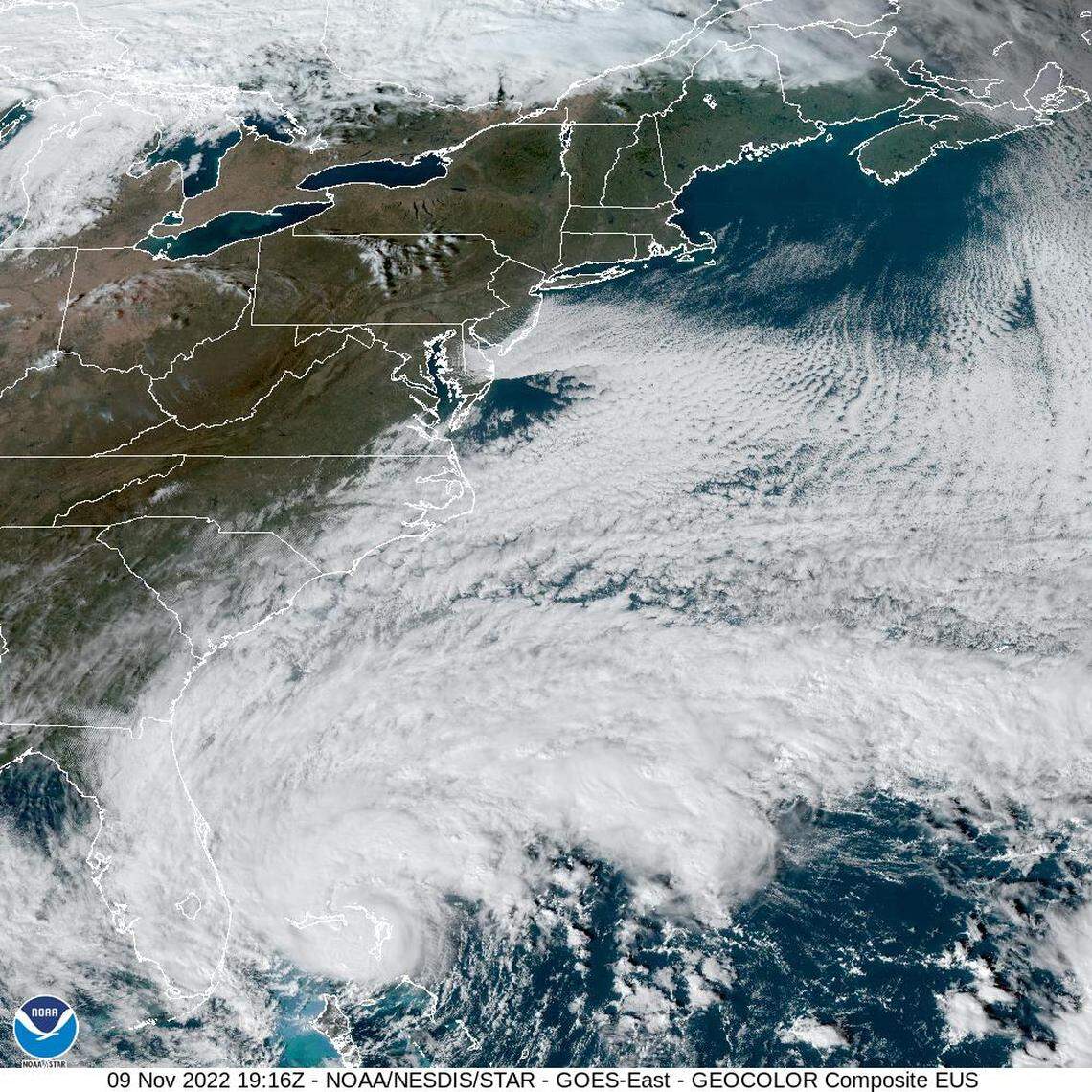 Tropical Storm Nicole seen on satellite imagery on Wednesday afternoon.