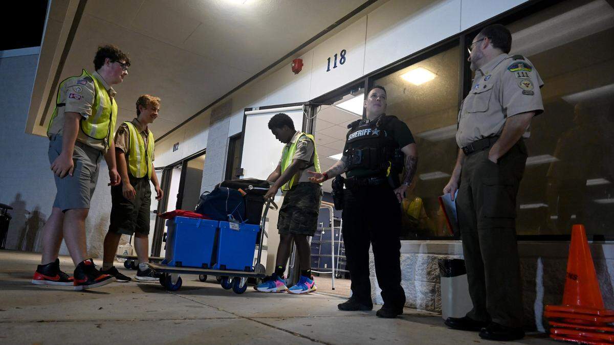 Four troops, one Explorer post and one cub scout pack volunteered to unload the ballots as they came in after voting at the Manatee Supervisor of Elections Office on Nov. 5, 2024.