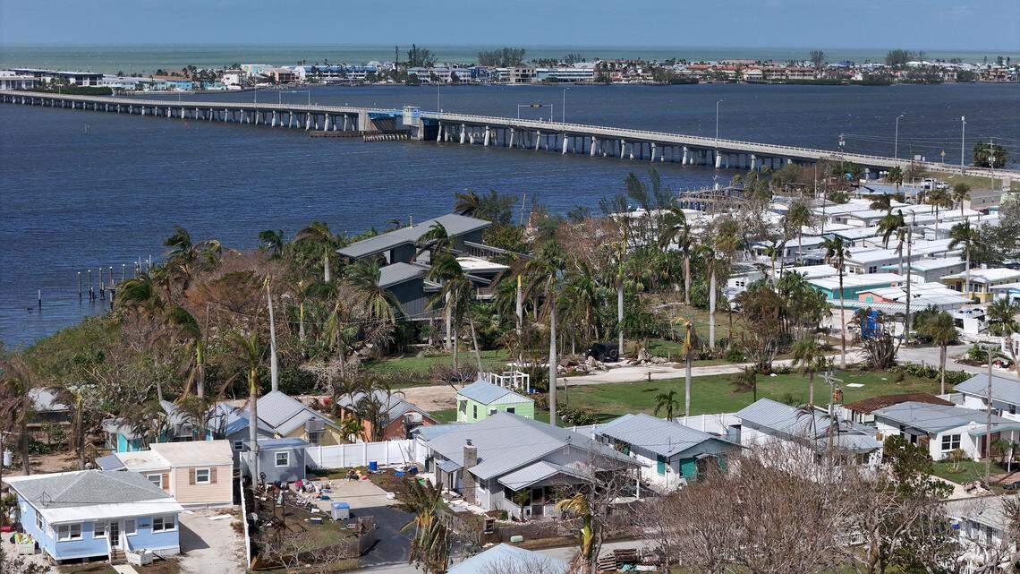 The Cortez Bridge to Anna Maria Island is only open for emergency responders after Hurricane Milton on Oct. 10, 2024.