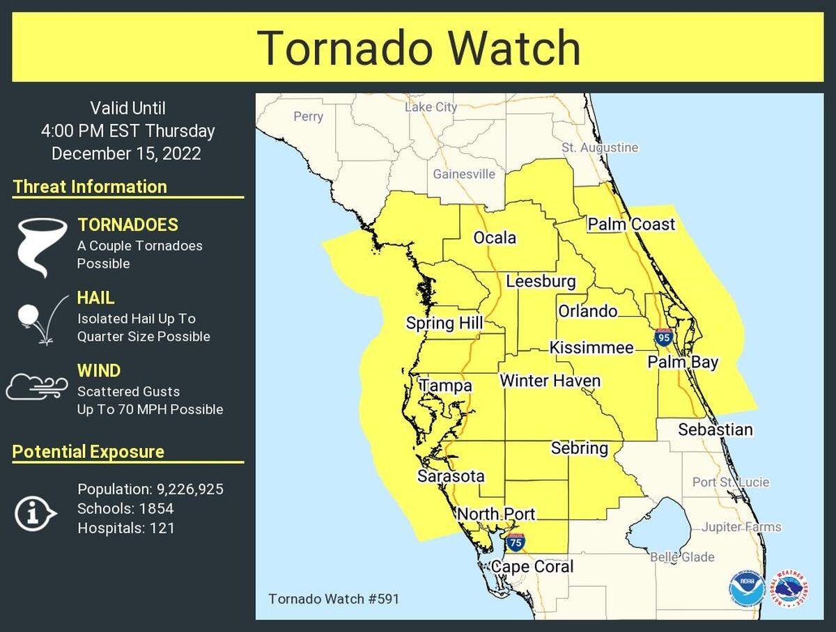 Manatee County is under a tornado watch for most of the day.