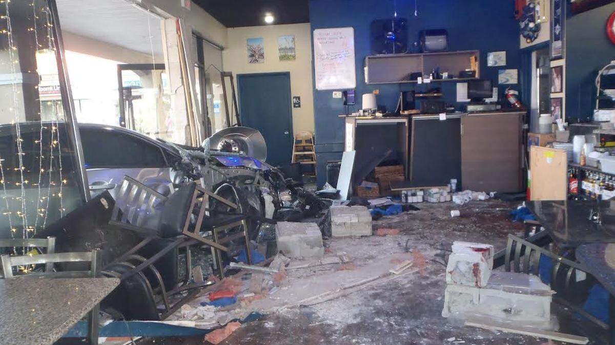 This photo was taken from outside of Kacey’s Seafood & More Restaurant in Sarasota after a teenage driver drove into the restaurant and hit two diners on Friday, March 10, 2023.