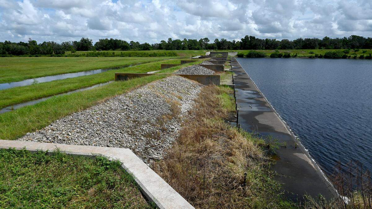 Shown is the secondary or auxiliary spillway at the Lake Manatee Dam.