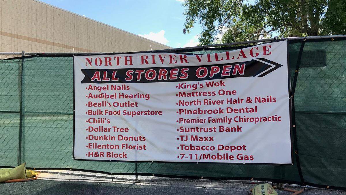 Kmart may be gone from the North River Village shopping center, 6126 U.S. 301, Ellenton, but these businesses remain open. At Home, a home decor superstore, is making plans to fill the vacated space.