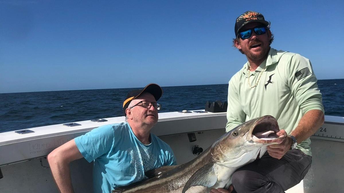 Captain Eric White and Danish angler Per Olav Madsen caught at nearly 100 pound cobia.