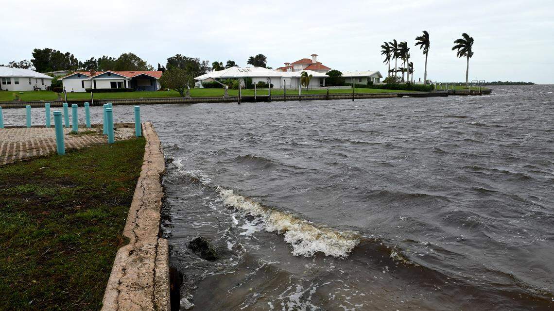 Waves from the Manatee River roll ashore at Bishop Point after Hurricane Ian in Bradenton on Sept. 29, 2022.