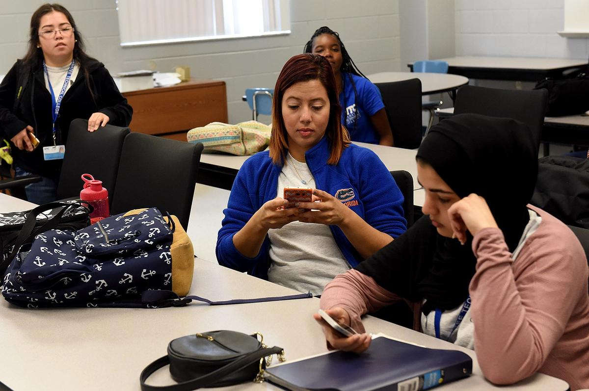 Candida Reyes sits in a class at Manatee Technical College in Bradenton. She and her mother fled Puerto Rico after the devastation of Hurricane Maria.
