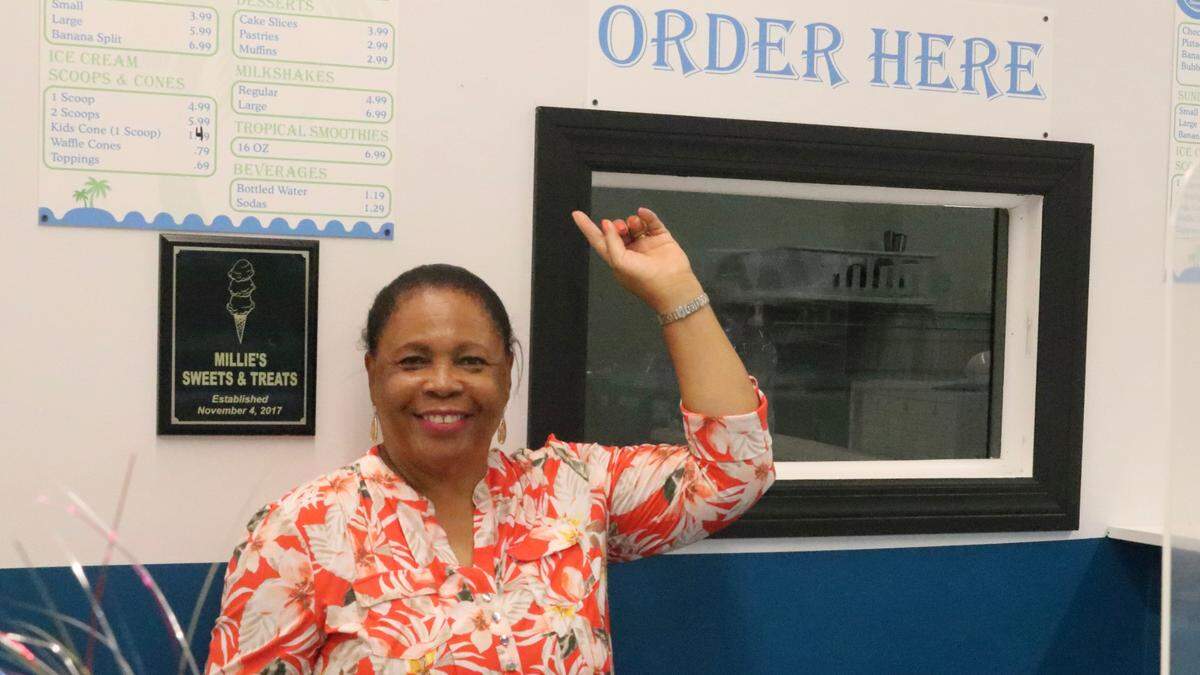 Mildred Golden, shown Sept. 12, 2022, is happy to have Millie’s Sweets and Treats open on Bradenton’s Old Main Street. It’s the latest business to open in the City Centre building.