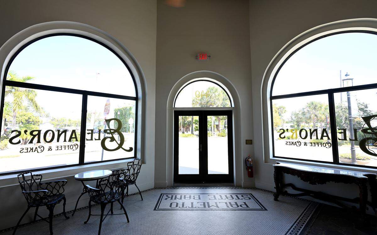 The newly-opened Eleanor’s Coffee and Cakes in Palmetto’s historical State Bank building on 10th Ave. W. on Oct. 21, 2025.