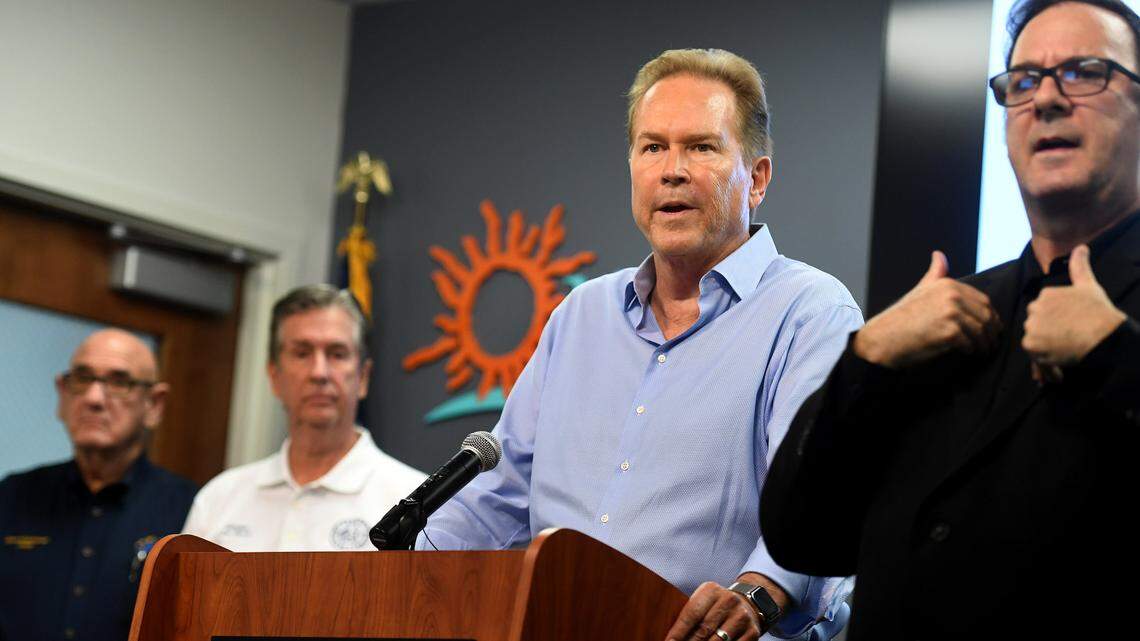 U.S. Rep. Vern Buchanan addressed a crowd at a press conference on July 6 when the area was watching Hurricane Elsa. Buchanan, R-Longboat Key, has mild symptoms and is quarantining at home after testing positive for COVID-19. The 70-year-old lawmaker was fully vaccinated.