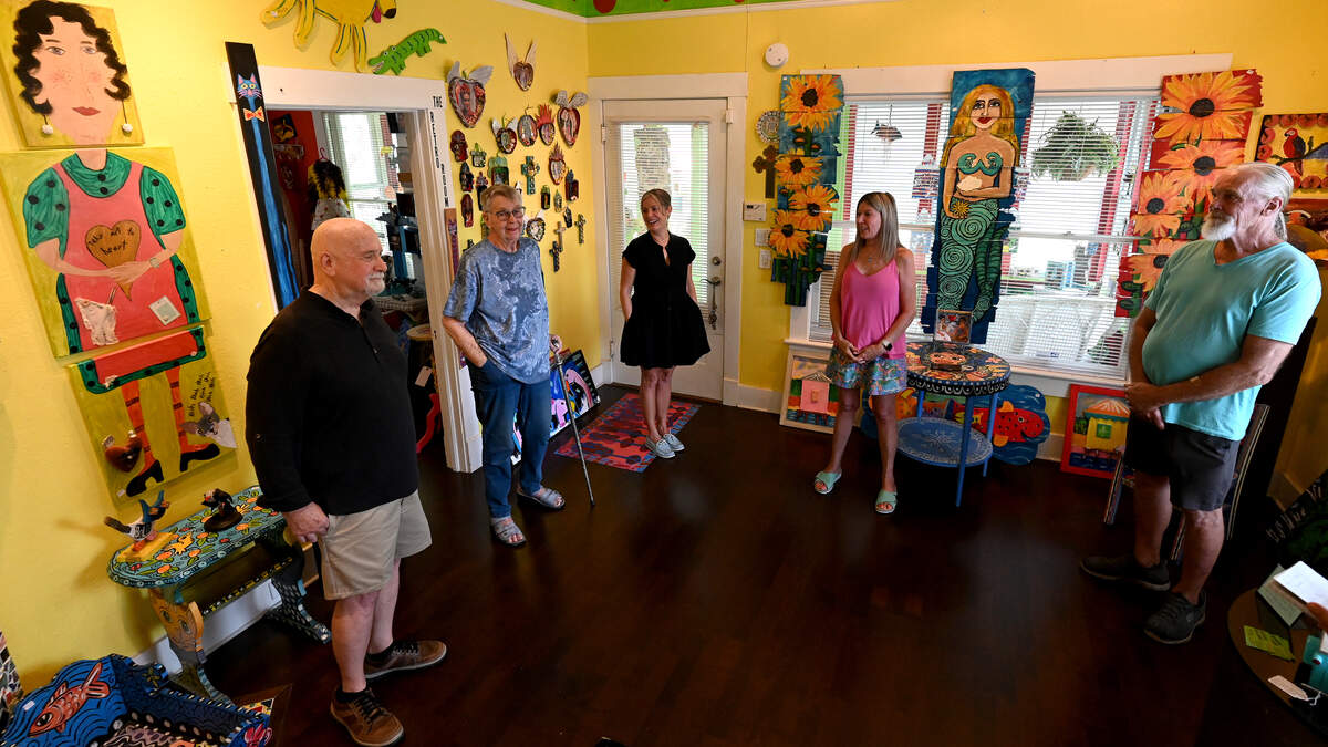 A group of residents of Village of the Arts on September 8, 2025. From left: Gene Tenery, Zoe Von Averkamp, Carrie Price, Dawn Collins and Kevin Webb.