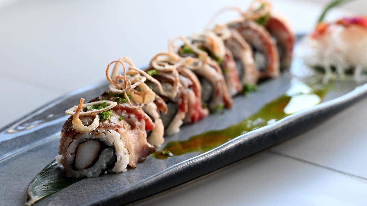 The Go roll, made with Wagyu beef, jumbo shrimp and shishito peppers at the newly-opened Kuro Sushi on Main Street in Lakewood Ranch on Nov. 4, 2025.