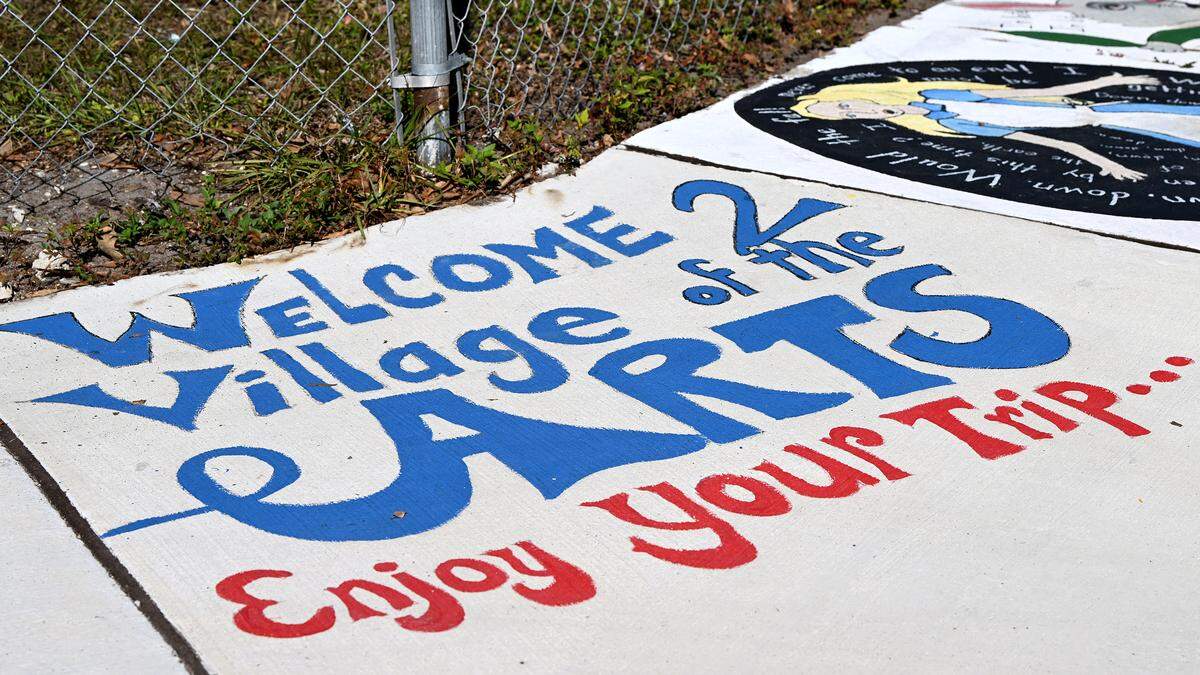 A painted sidewalk in Village of the Arts on Jan. 3, 2025.
