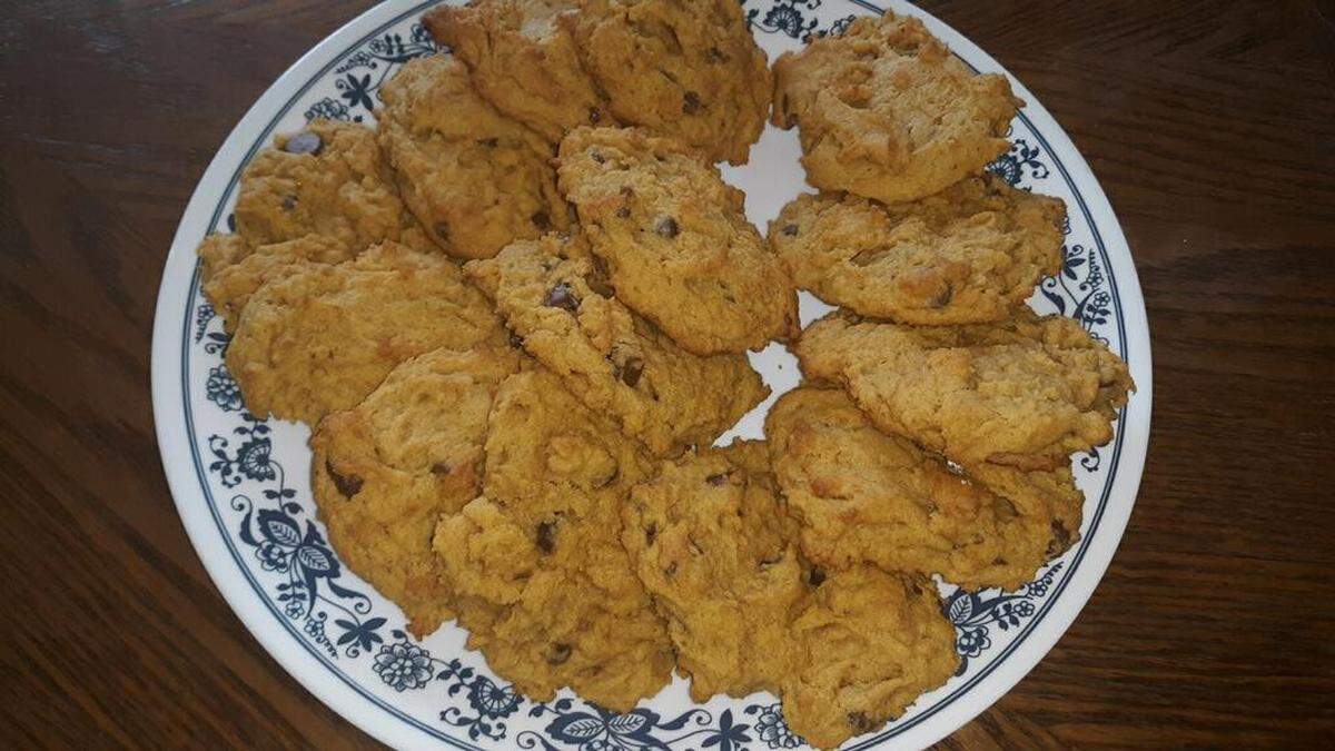 Freshly baked pumpkin chocolate chip cookies, a delicious fall treat shared this week by Lovina Eicher’s daughter, Elizabeth.